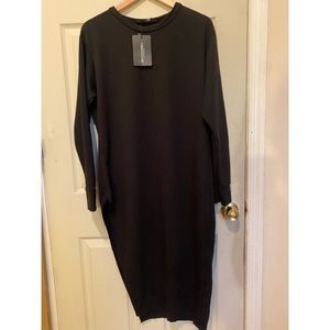 Black oversized side split midi dress. Size: 14 NEVER WORN